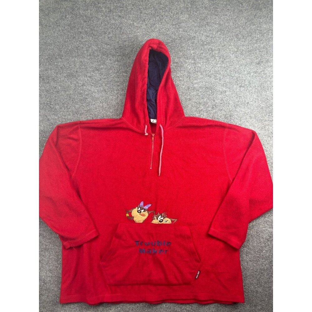 Vintage Looney Tunes TAZ Hoodie Women's Plus 3XL Red Fleece Trouble Maker‎ 90s